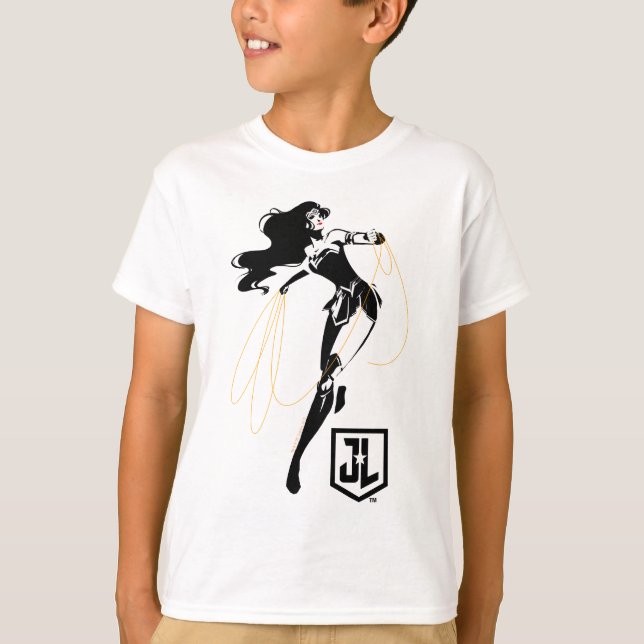 Camiseta Liga da Justiça | Mulher Maravilha Com Pop de Laço (Frente)