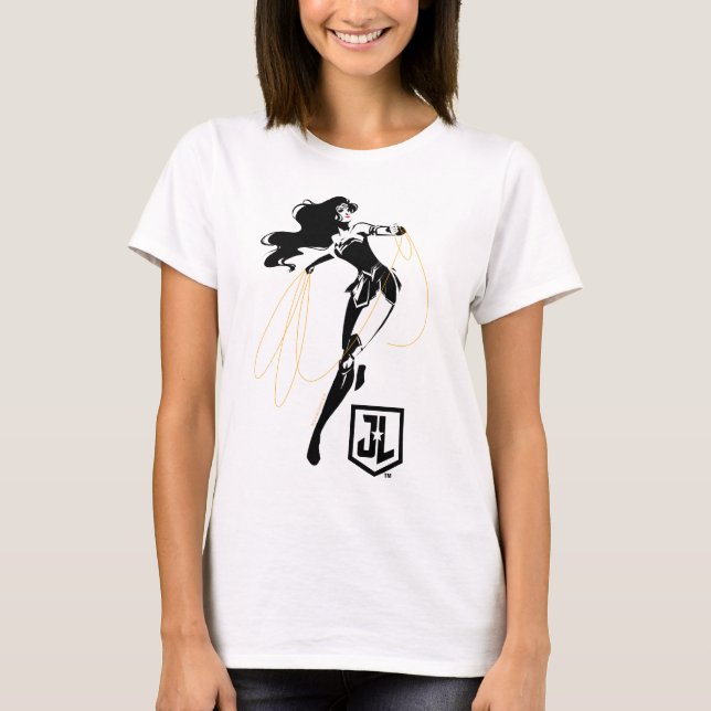 Camiseta Liga da Justiça | Mulher Maravilha Com Pop de Laço (Frente)