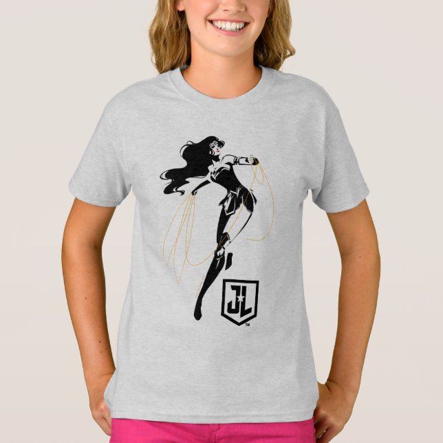 Camiseta Liga da Justiça | Mulher Maravilha Com Pop de Laço (Frente)