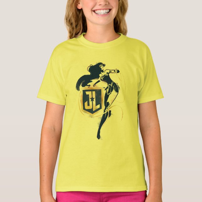 Camiseta Liga da Justiça | Mulher Maravilha & Ícone Pop Art (Frente)