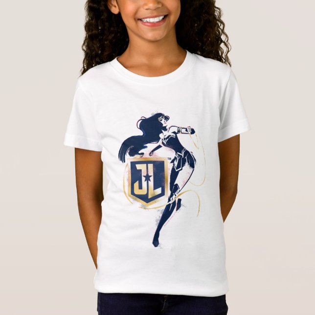 Camiseta Liga da Justiça | Mulher Maravilha & Ícone Pop Art (Frente)