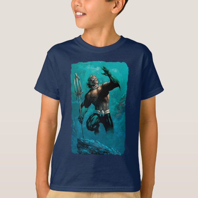 Camiseta Liga da Justiça nº 10 Aquaman Afogou Variante da T (Frente)