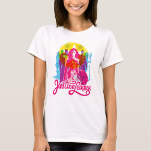 Camiseta Liga da Justiça Pop Art. de grupos e logotipos