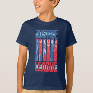 Camiseta Liga da Justiça  Pop de Arte Azul e Vermelho