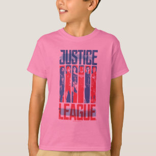 Camiseta Liga da Justiça Pop de Arte Azul e Vermelho