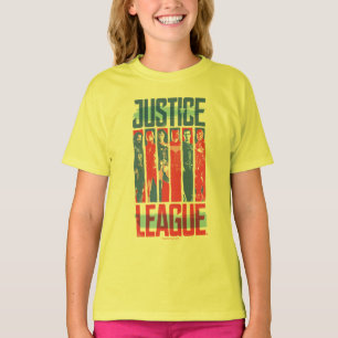 Camiseta Liga da Justiça  Pop de Arte Azul e Vermelho