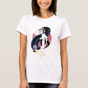 Camiseta Liga da Justiça  Pop de Arte para Perfil de Mulhe