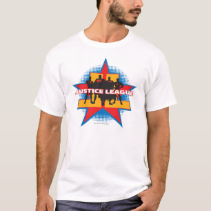 Camiseta Liga da Justiça Silhouettes e Fundo das Estrelas