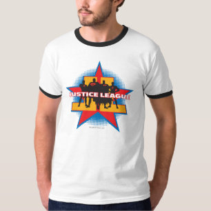 Camiseta Liga da Justiça Silhouettes e Fundo das Estrelas
