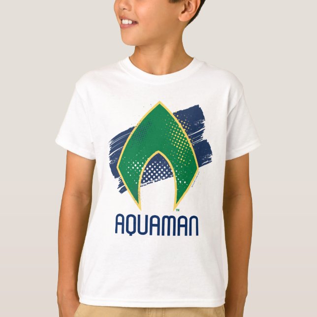 Camiseta Liga da Justiça | Símbolo de Aquaman Pincel e Meio (Frente)