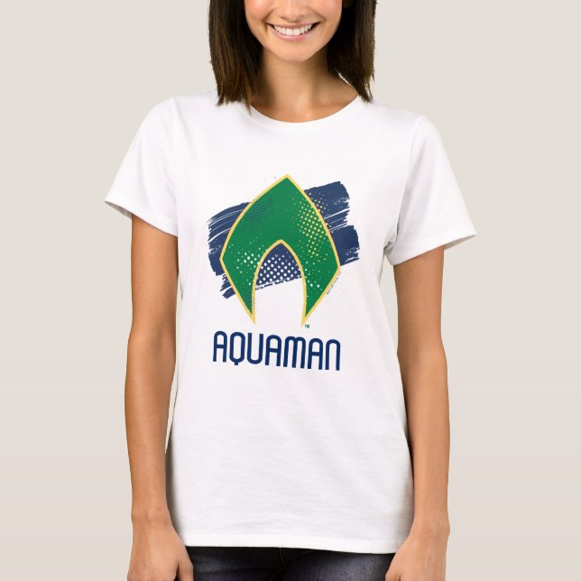 Camiseta Liga da Justiça | Símbolo de Aquaman Pincel e Meio (Frente)