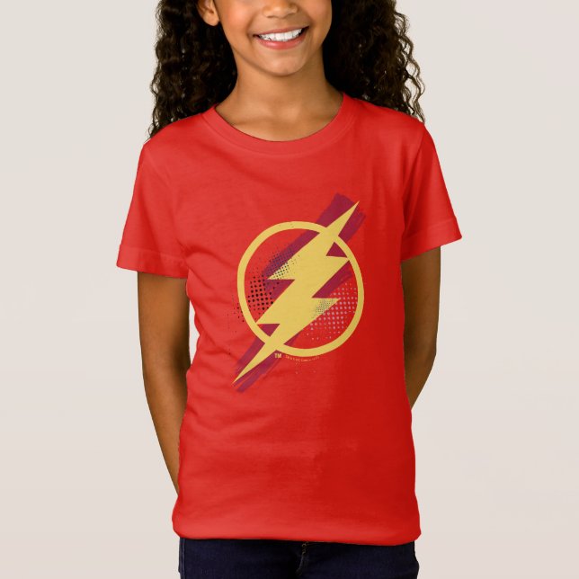 Camiseta Liga da Justiça | Símbolo Flash Pincel e Meio-Tons (Frente)