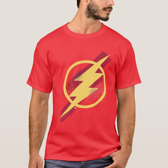 Camiseta Liga da Justiça | Símbolo Flash Pincel e Meio-Tons (Frente)