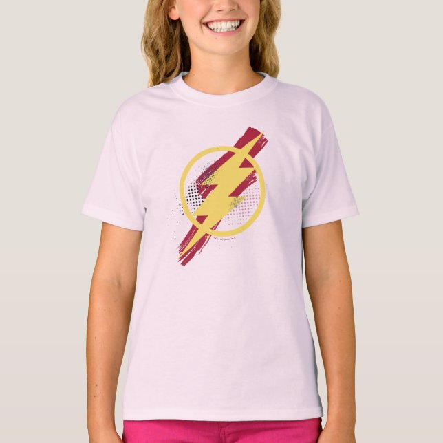 Camiseta Liga da Justiça | Símbolo Flash Pincel e Meio-Tons (Frente)