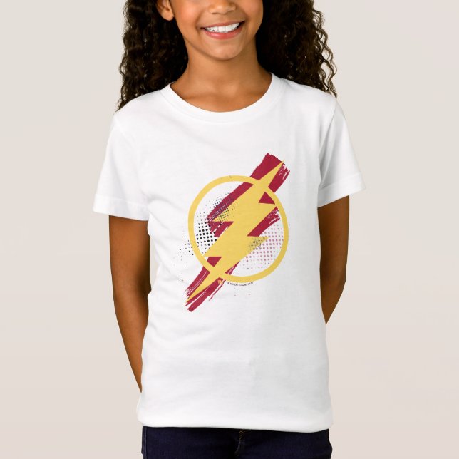 Camiseta Liga da Justiça | Símbolo Flash Pincel e Meio-Tons (Frente)