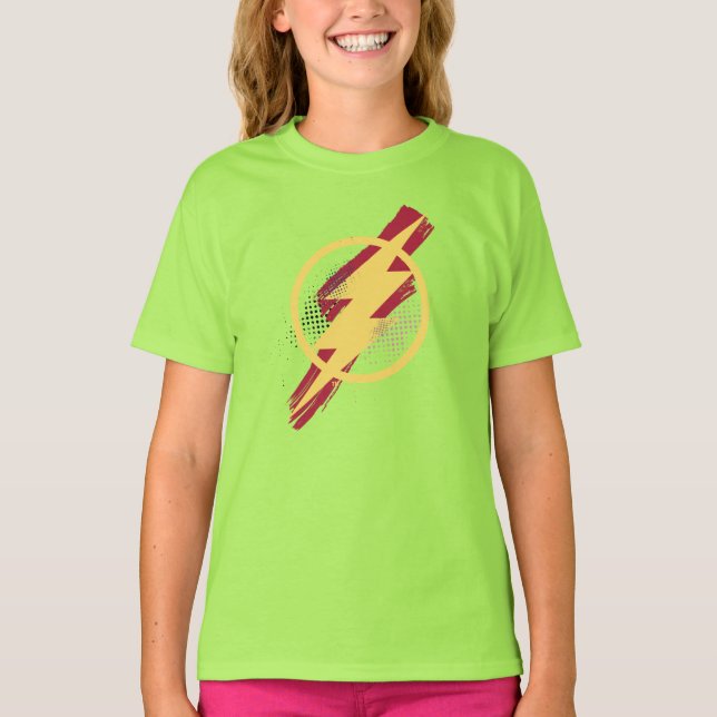 Camiseta Liga da Justiça | Símbolo Flash Pincel e Meio-Tons (Frente)