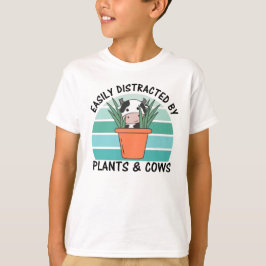 Camiseta Ligeiramente Distraído Por Vacas E Plantas Vintaga