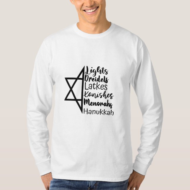 Camiseta Light Dreidel Latke Kanish Menorah Hanukkah (Frente)