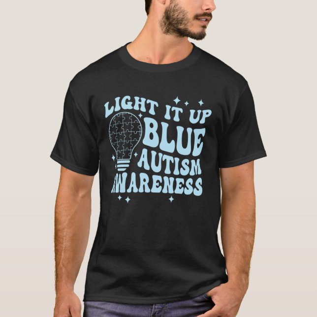 Camiseta Light It Up Blue Retro Groovy Autism Awareness Gir (Frente)
