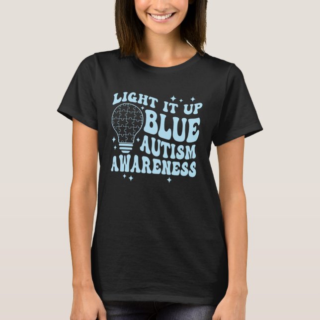 Camiseta Light It Up Blue Retro Groovy Autism Awareness Gir (Frente)