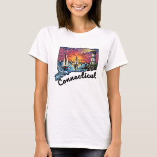 Camiseta Lighthouse do Estilo de Tatuagem do Estado de Conn