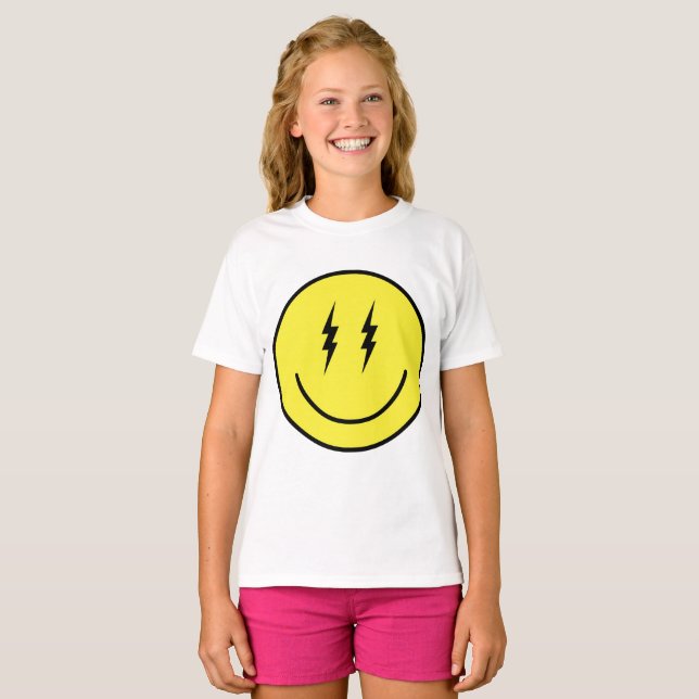 Camiseta Lighting Bolt Eyes Emoji Yellow Face Emoticon (Frente Completa)