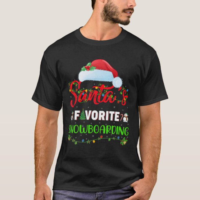 Camiseta Lighting Xmas Santa's Favorite Snowboarding Christ (Frente)