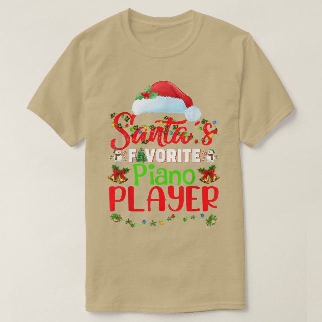 Camiseta Lighting Xmas Santas Favorito Jogador de Piano (Frente do Design)