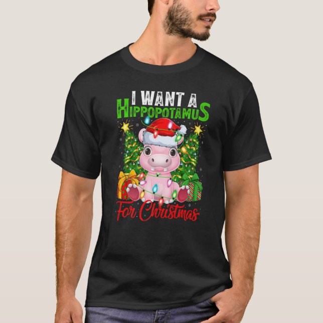 Camiseta Lighting Xmas Tree I Quer Um Hippopotamus Para O C (Frente)