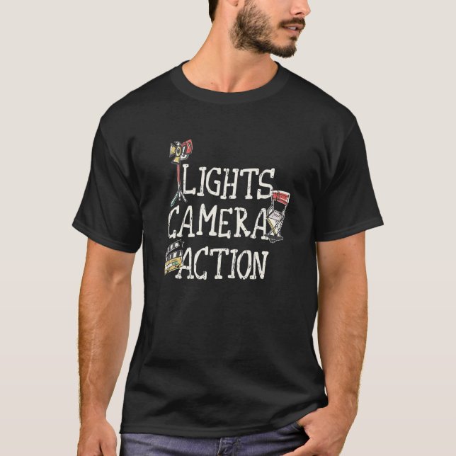 Camiseta Lights Camera Action - realizador de filmes T Shir (Frente)