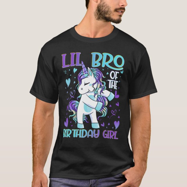 Camiseta Lil Bro Da Rapariga De Aniversário A Fogar Unicórn (Frente)