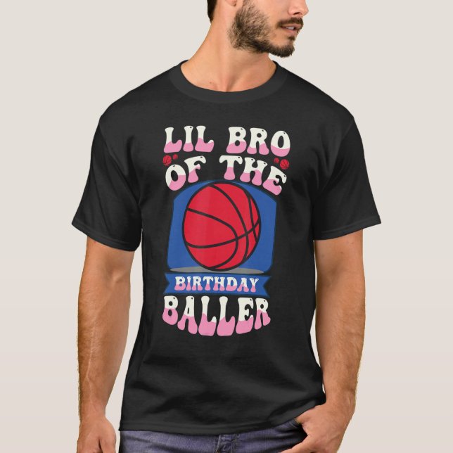 Camiseta Lil Bro Do Tema De Basquete De Aniversário Bd (Frente)