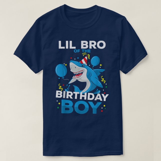 Camiseta LIL BRO of The Birthday Boy Shark Ocean Matching F (Frente do Design)