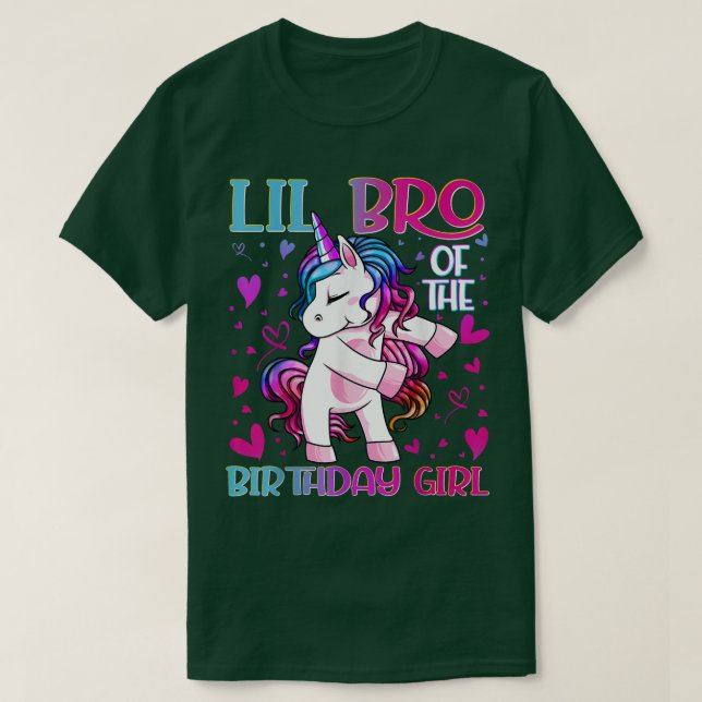 Camiseta Lil Bro of the Birthday Girl Flossing Unicorn Litt (Frente do Design)