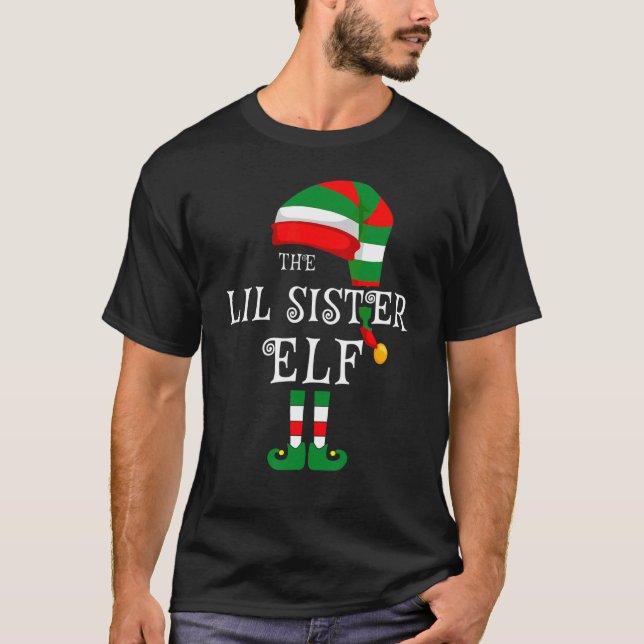 Camiseta Lil Irmã Elf Famílias de Natal Igualando Pijamas G (Frente)