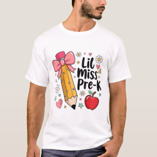 Camiseta Lil Miss Pré-k Meninas Lápis Arco Primeiro Dia De