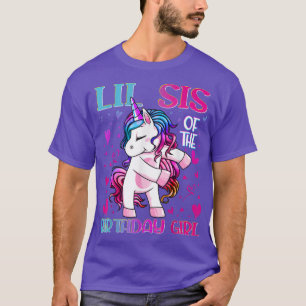 Camiseta Lil Sis da Garota de Aniversário Flagindo Unicórni