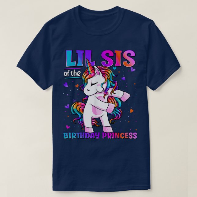 Camiseta Lil Sis da Princesa de Aniversário Flossing Unicór (Frente do Design)
