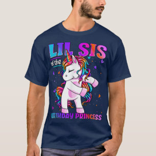 Camiseta Lil Sis da Princesa de Aniversário Flossing Unicór