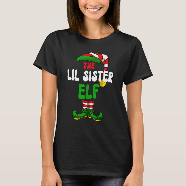 Camiseta Lil Sister Elf Pajama Matando o Grupo de Natal (Frente)