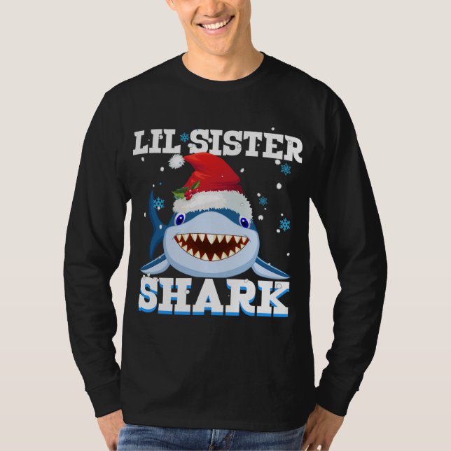 Camiseta Lil Sister Shark Santa Hat Natal (Frente)