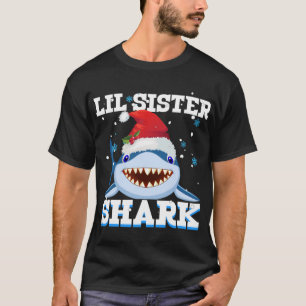 Camiseta Lil Sister Shark Santa Hat Natal