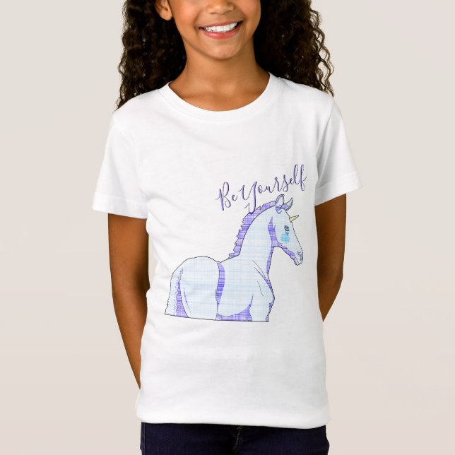 Camiseta Lil Unicorn Blue Tartan (Seja Você Mesmo) (Frente)