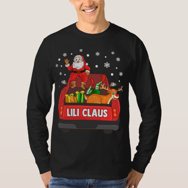 Camiseta Lili Claus Red Truck Papais noeis Reindeer Elf Nat (Frente)