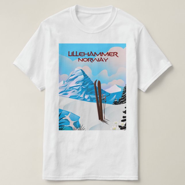 Camiseta Lillehammer Norway Ski poster. (Frente do Design)