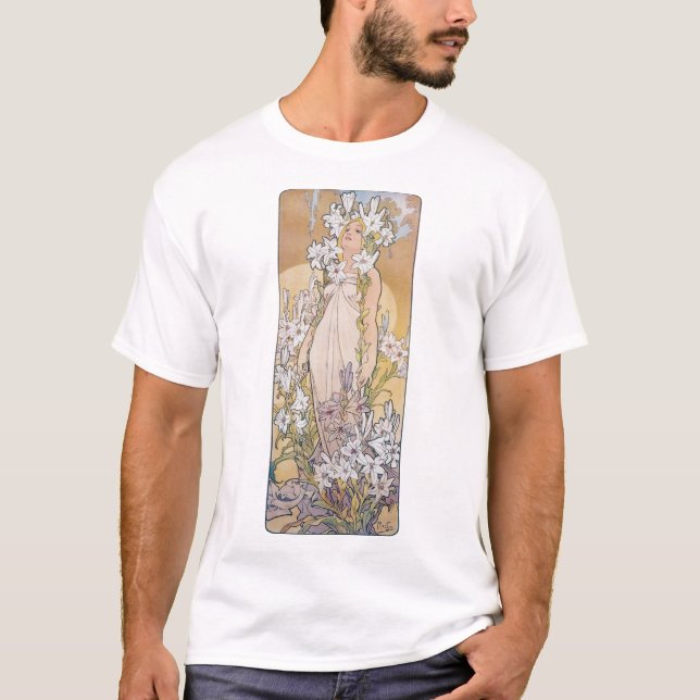 Camiseta Lily (Quatro Flores), Alphonse Mucha (Frente)