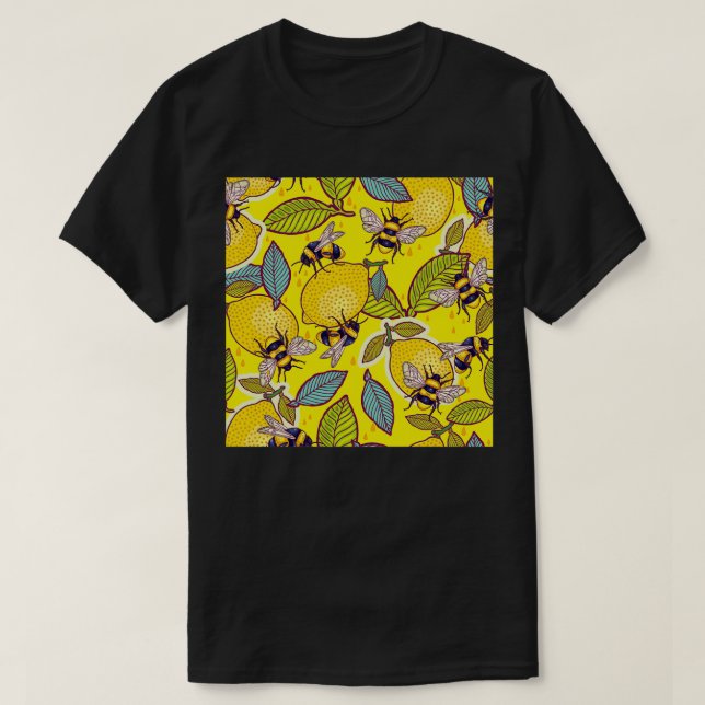 Camiseta Limão amarelo e jardim de abelhas 2 (Frente do Design)