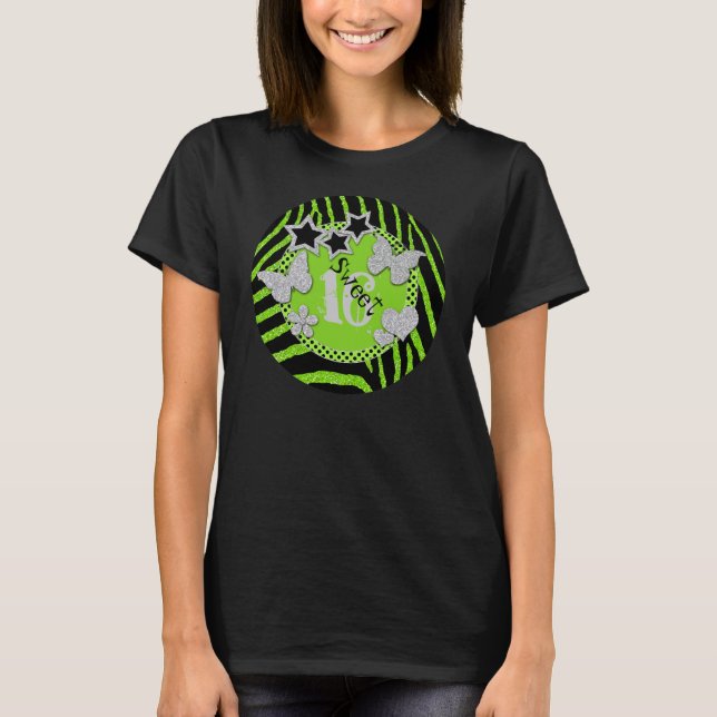 Camiseta Limão Black Silver Zebra Glitter Sweet 16 T-Shirt (Frente)