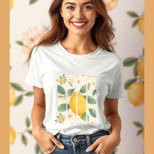 Camiseta limão com folhas verdes fruta botânica