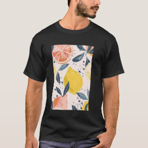 Camiseta Limão de fruta com padrão de arte e aquarela minim